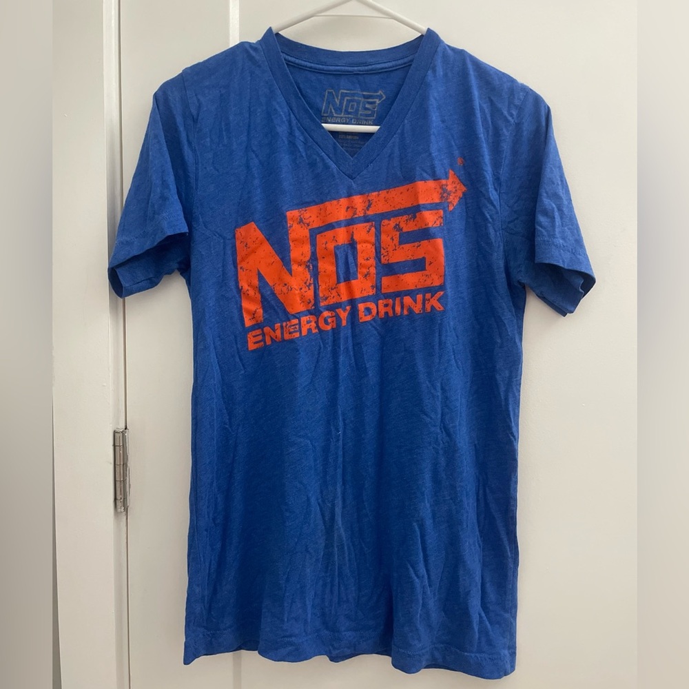 Energy Drink Men's Blue V-Neck Graphic Tee